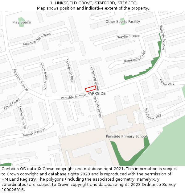 1, LINKSFIELD GROVE, STAFFORD, ST16 1TG: Location map and indicative extent of plot