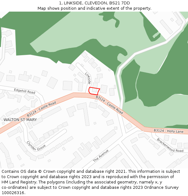 1, LINKSIDE, CLEVEDON, BS21 7DD: Location map and indicative extent of plot