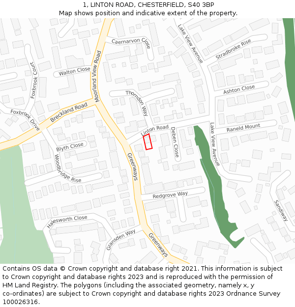 1, LINTON ROAD, CHESTERFIELD, S40 3BP: Location map and indicative extent of plot