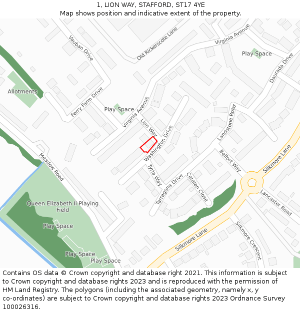 1, LION WAY, STAFFORD, ST17 4YE: Location map and indicative extent of plot