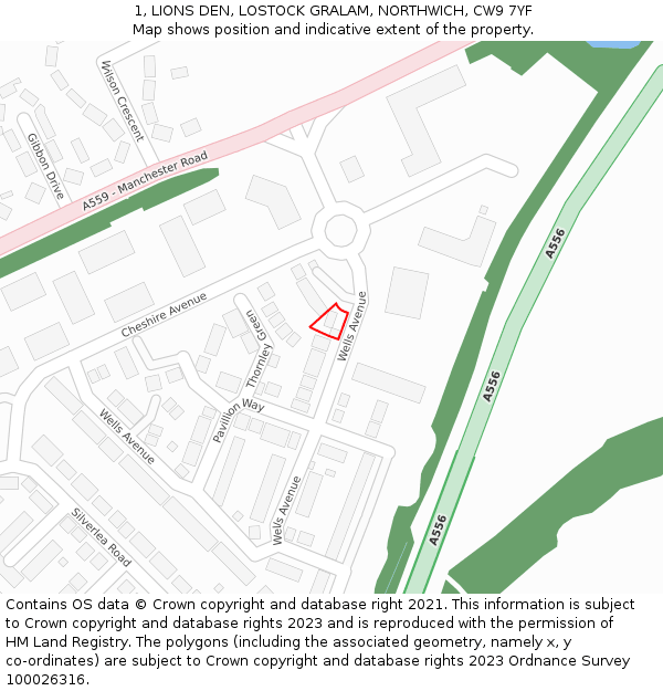 1, LIONS DEN, LOSTOCK GRALAM, NORTHWICH, CW9 7YF: Location map and indicative extent of plot