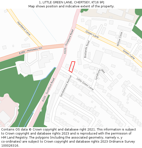 1, LITTLE GREEN LANE, CHERTSEY, KT16 9PJ: Location map and indicative extent of plot