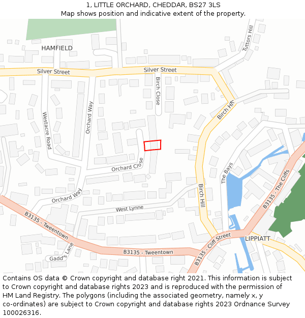 1, LITTLE ORCHARD, CHEDDAR, BS27 3LS: Location map and indicative extent of plot