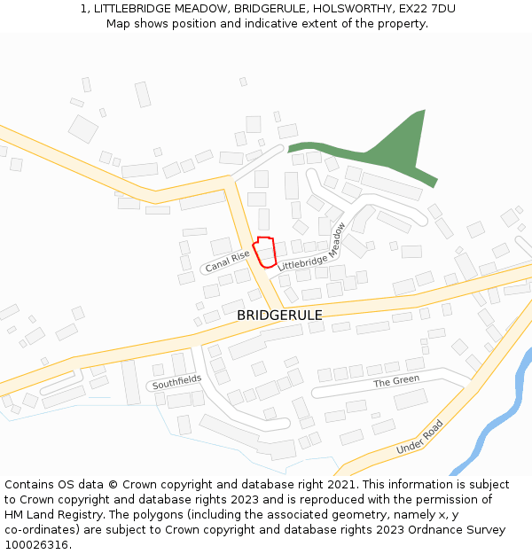 1, LITTLEBRIDGE MEADOW, BRIDGERULE, HOLSWORTHY, EX22 7DU: Location map and indicative extent of plot