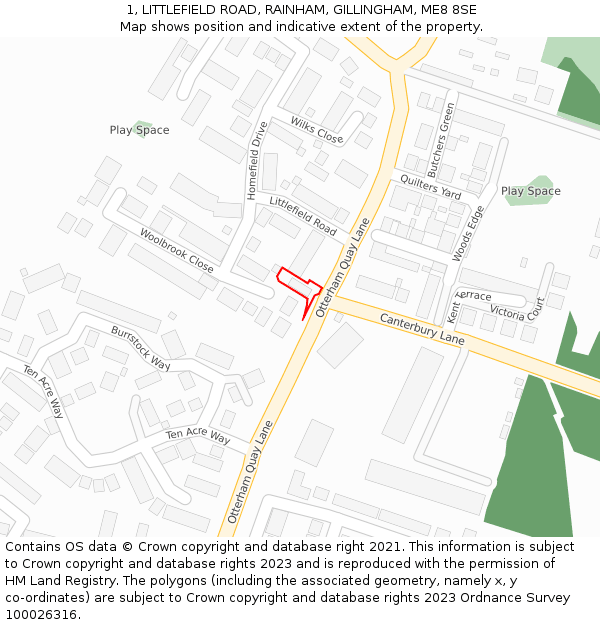 1, LITTLEFIELD ROAD, RAINHAM, GILLINGHAM, ME8 8SE: Location map and indicative extent of plot