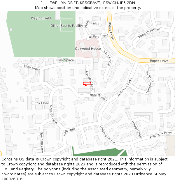 1, LLEWELLYN DRIFT, KESGRAVE, IPSWICH, IP5 2DN: Location map and indicative extent of plot