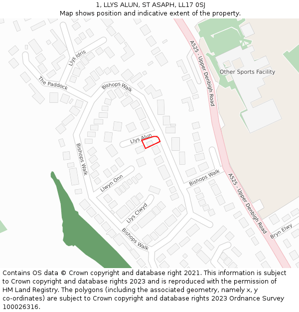 1, LLYS ALUN, ST ASAPH, LL17 0SJ: Location map and indicative extent of plot