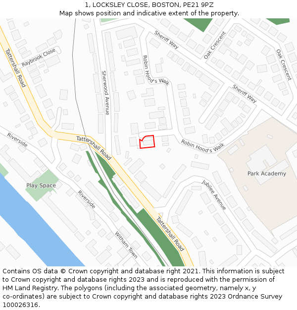 1, LOCKSLEY CLOSE, BOSTON, PE21 9PZ: Location map and indicative extent of plot