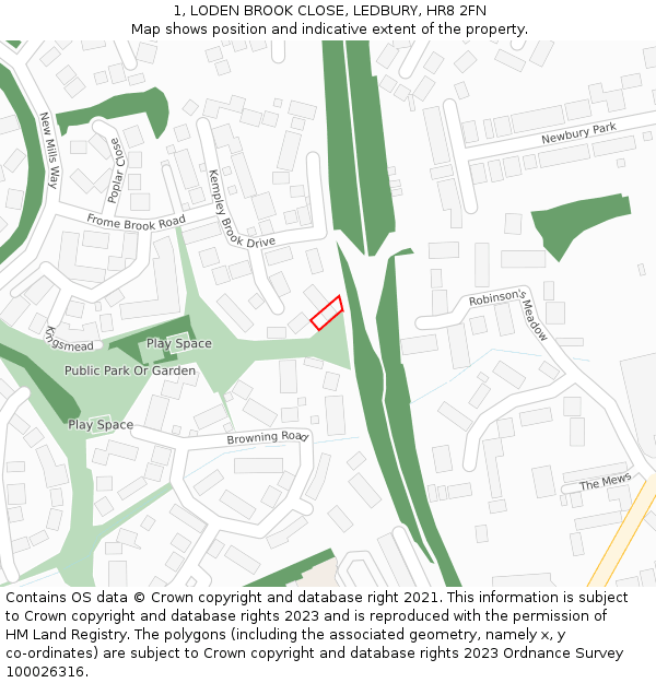 1, LODEN BROOK CLOSE, LEDBURY, HR8 2FN: Location map and indicative extent of plot