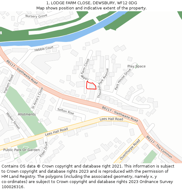 1, LODGE FARM CLOSE, DEWSBURY, WF12 0DG: Location map and indicative extent of plot