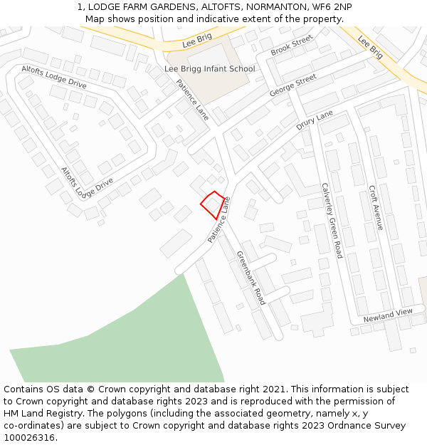 1, LODGE FARM GARDENS, ALTOFTS, NORMANTON, WF6 2NP: Location map and indicative extent of plot