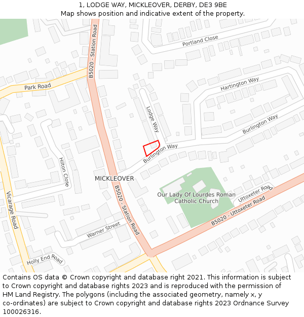 1, LODGE WAY, MICKLEOVER, DERBY, DE3 9BE: Location map and indicative extent of plot