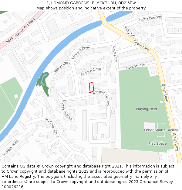 1, LOMOND GARDENS, BLACKBURN, BB2 5BW: Location map and indicative extent of plot