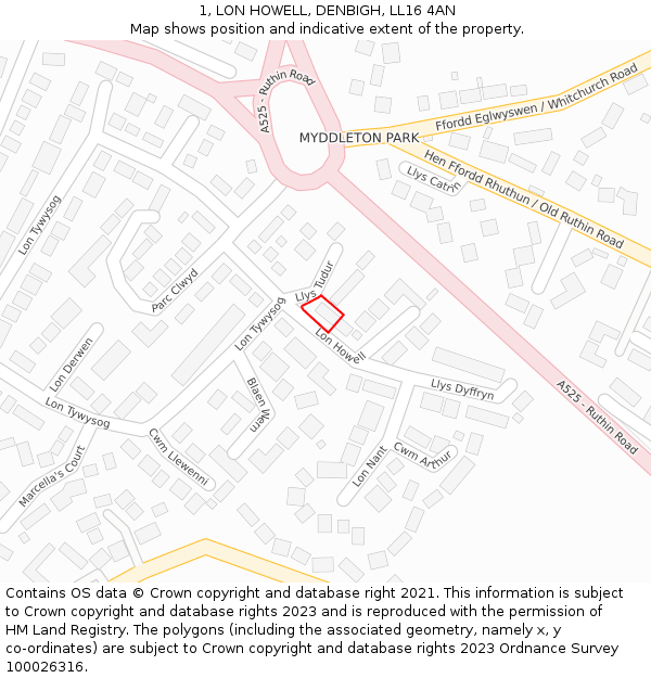 1, LON HOWELL, DENBIGH, LL16 4AN: Location map and indicative extent of plot