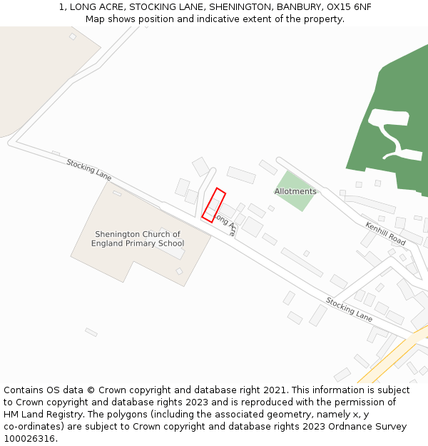 1, LONG ACRE, STOCKING LANE, SHENINGTON, BANBURY, OX15 6NF: Location map and indicative extent of plot