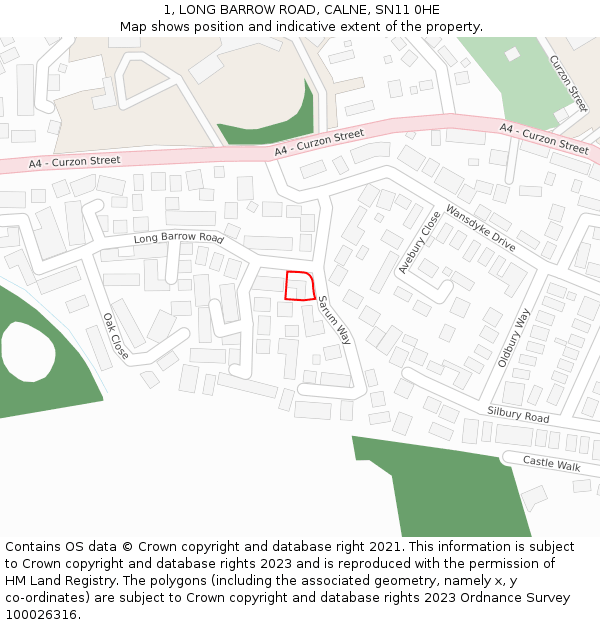 1, LONG BARROW ROAD, CALNE, SN11 0HE: Location map and indicative extent of plot