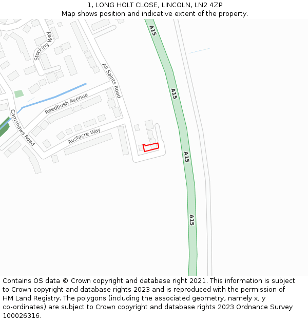 1, LONG HOLT CLOSE, LINCOLN, LN2 4ZP: Location map and indicative extent of plot