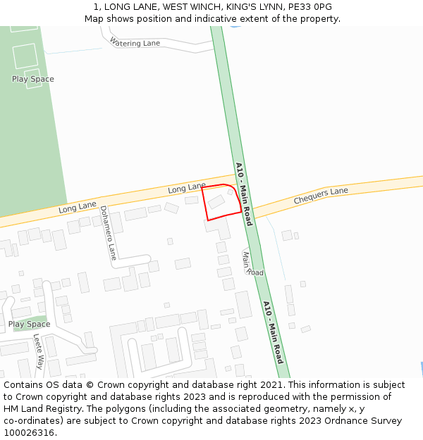 1, LONG LANE, WEST WINCH, KING'S LYNN, PE33 0PG: Location map and indicative extent of plot