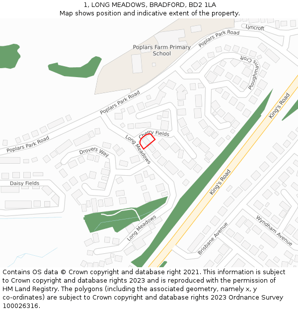 1, LONG MEADOWS, BRADFORD, BD2 1LA: Location map and indicative extent of plot
