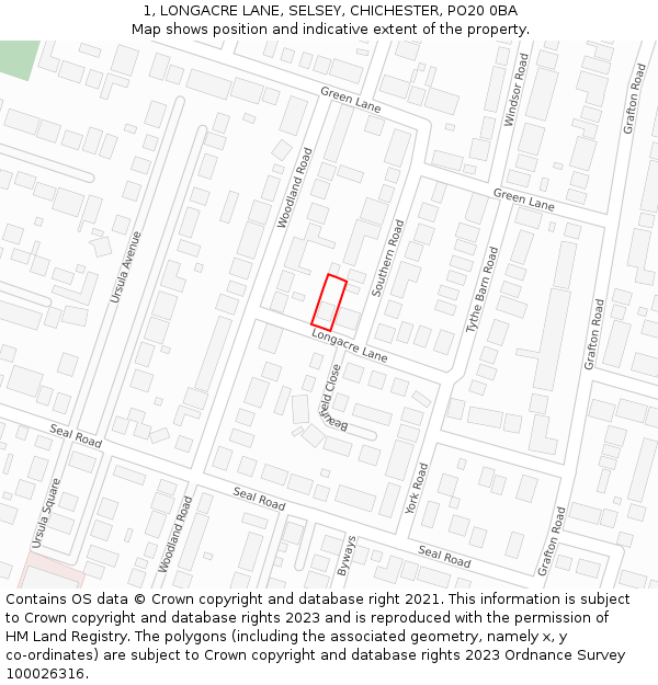 1, LONGACRE LANE, SELSEY, CHICHESTER, PO20 0BA: Location map and indicative extent of plot
