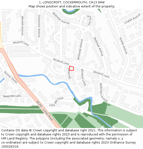 1, LONGCROFT, COCKERMOUTH, CA13 9AW: Location map and indicative extent of plot