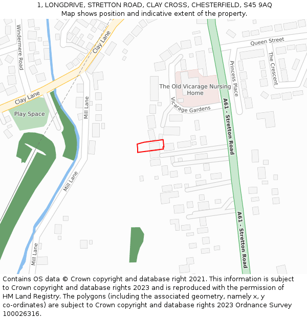 1, LONGDRIVE, STRETTON ROAD, CLAY CROSS, CHESTERFIELD, S45 9AQ: Location map and indicative extent of plot