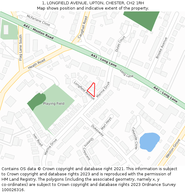 1, LONGFIELD AVENUE, UPTON, CHESTER, CH2 1RH: Location map and indicative extent of plot