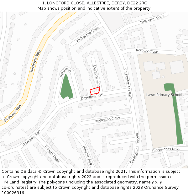 1, LONGFORD CLOSE, ALLESTREE, DERBY, DE22 2RG: Location map and indicative extent of plot
