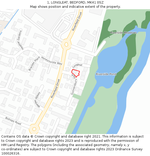 1, LONGLEAT, BEDFORD, MK41 0SZ: Location map and indicative extent of plot