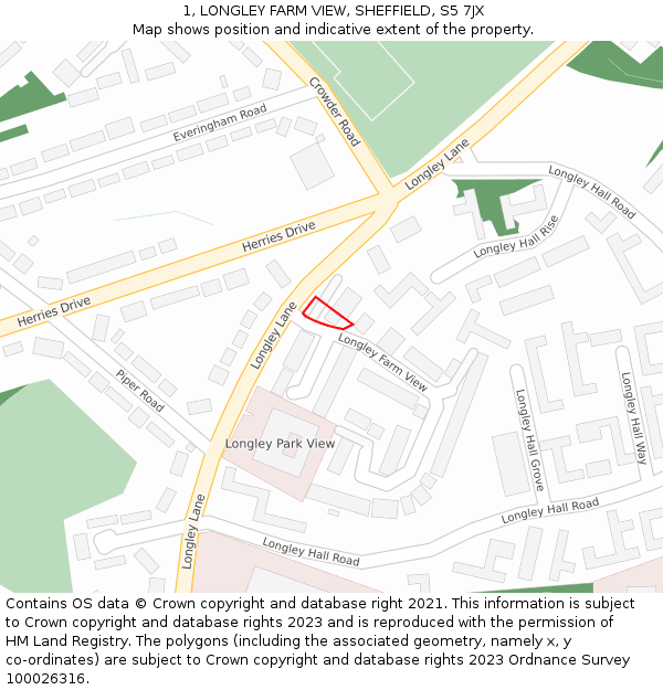 1, LONGLEY FARM VIEW, SHEFFIELD, S5 7JX: Location map and indicative extent of plot