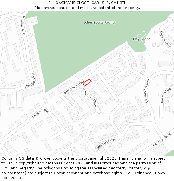 1, LONGMANS CLOSE, CARLISLE, CA1 3TL: Location map and indicative extent of plot