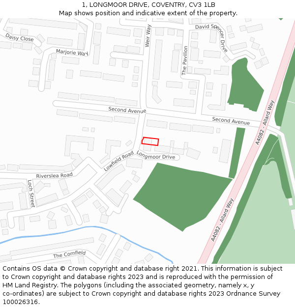 1, LONGMOOR DRIVE, COVENTRY, CV3 1LB: Location map and indicative extent of plot