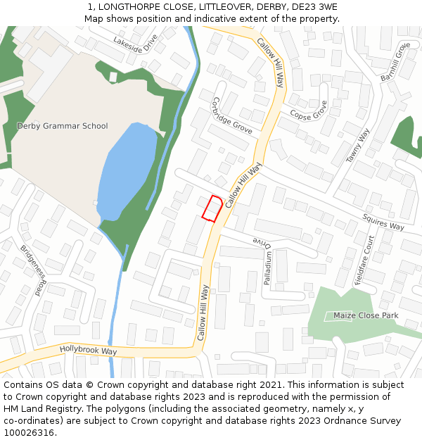 1, LONGTHORPE CLOSE, LITTLEOVER, DERBY, DE23 3WE: Location map and indicative extent of plot