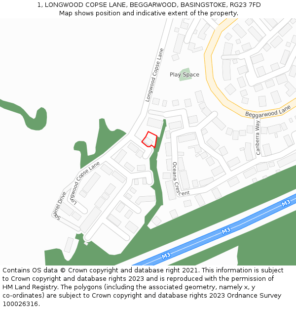 1, LONGWOOD COPSE LANE, BEGGARWOOD, BASINGSTOKE, RG23 7FD: Location map and indicative extent of plot