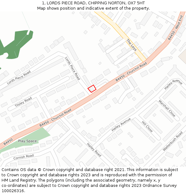 1, LORDS PIECE ROAD, CHIPPING NORTON, OX7 5HT: Location map and indicative extent of plot