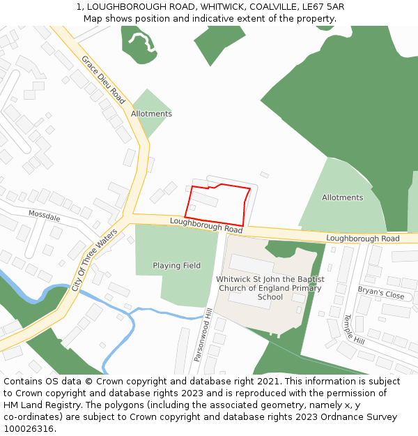 1, LOUGHBOROUGH ROAD, WHITWICK, COALVILLE, LE67 5AR: Location map and indicative extent of plot