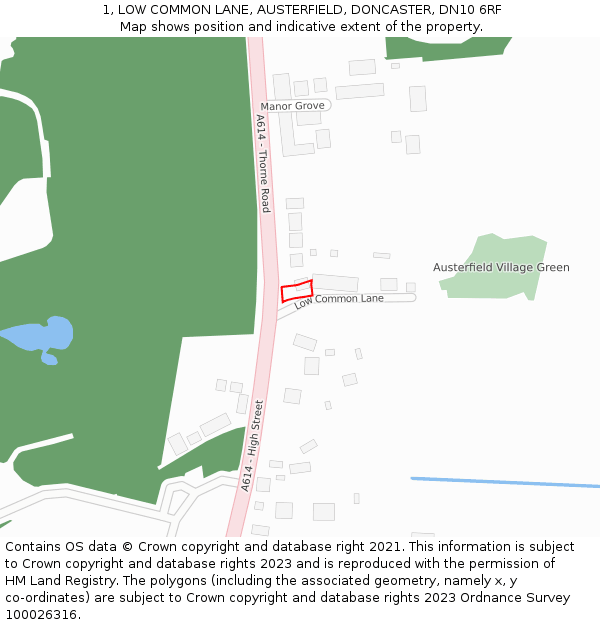 1, LOW COMMON LANE, AUSTERFIELD, DONCASTER, DN10 6RF: Location map and indicative extent of plot