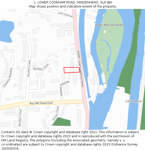 1, LOWER COOKHAM ROAD, MAIDENHEAD, SL6 8JN: Location map and indicative extent of plot