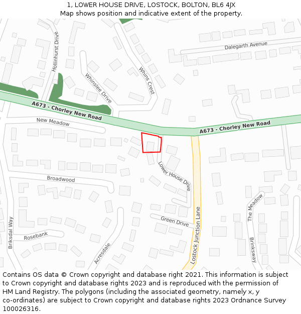 1, LOWER HOUSE DRIVE, LOSTOCK, BOLTON, BL6 4JX: Location map and indicative extent of plot