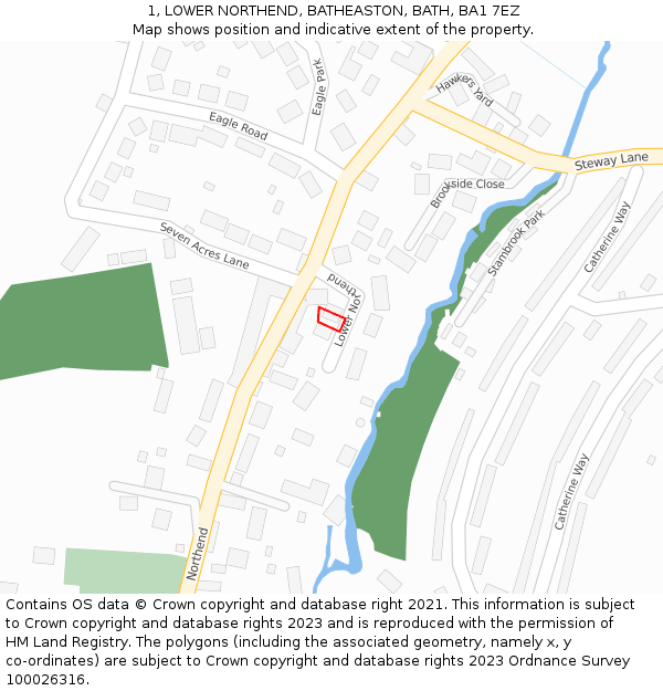1, LOWER NORTHEND, BATHEASTON, BATH, BA1 7EZ: Location map and indicative extent of plot