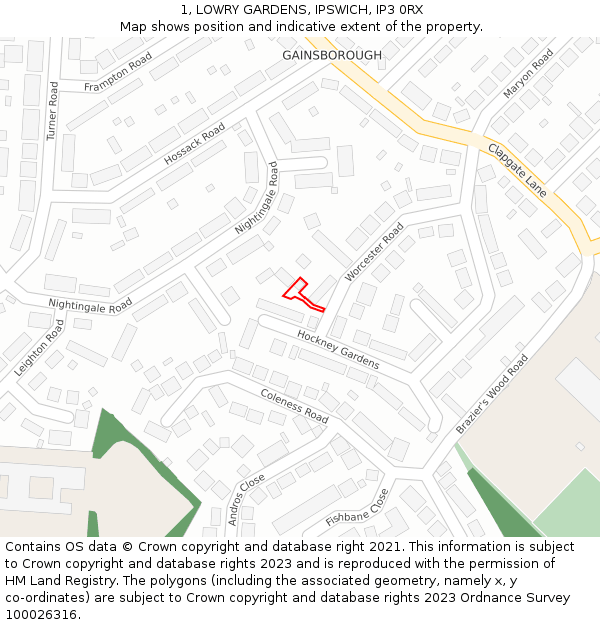 1, LOWRY GARDENS, IPSWICH, IP3 0RX: Location map and indicative extent of plot