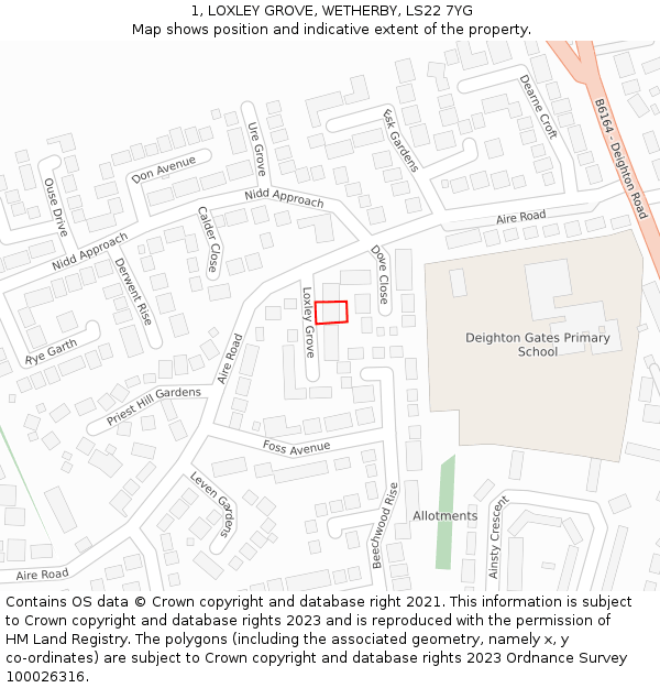 1, LOXLEY GROVE, WETHERBY, LS22 7YG: Location map and indicative extent of plot