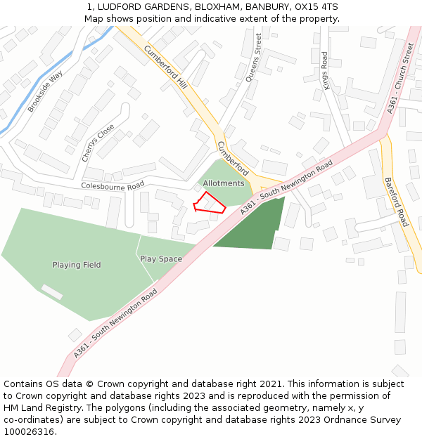 1, LUDFORD GARDENS, BLOXHAM, BANBURY, OX15 4TS: Location map and indicative extent of plot