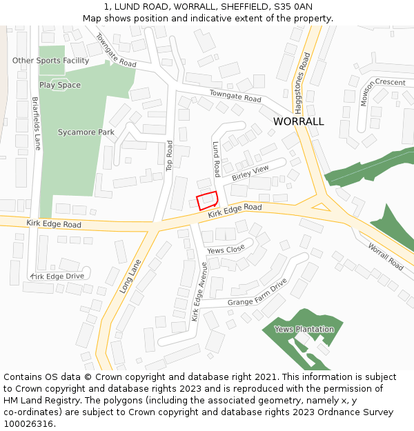 1, LUND ROAD, WORRALL, SHEFFIELD, S35 0AN: Location map and indicative extent of plot