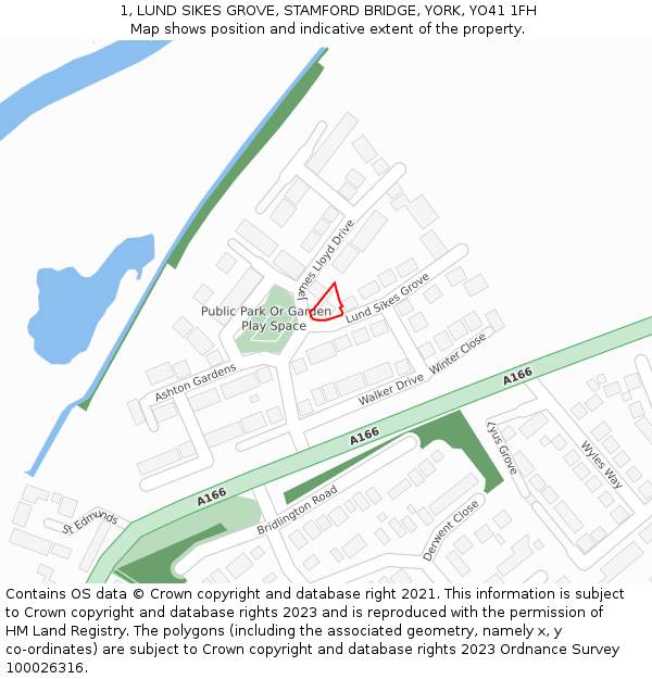 1, LUND SIKES GROVE, STAMFORD BRIDGE, YORK, YO41 1FH: Location map and indicative extent of plot