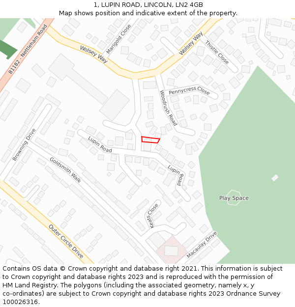 1, LUPIN ROAD, LINCOLN, LN2 4GB: Location map and indicative extent of plot