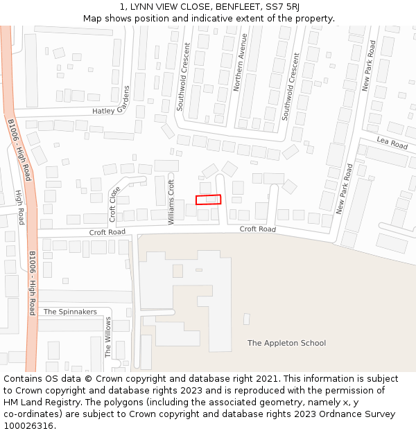 1, LYNN VIEW CLOSE, BENFLEET, SS7 5RJ: Location map and indicative extent of plot