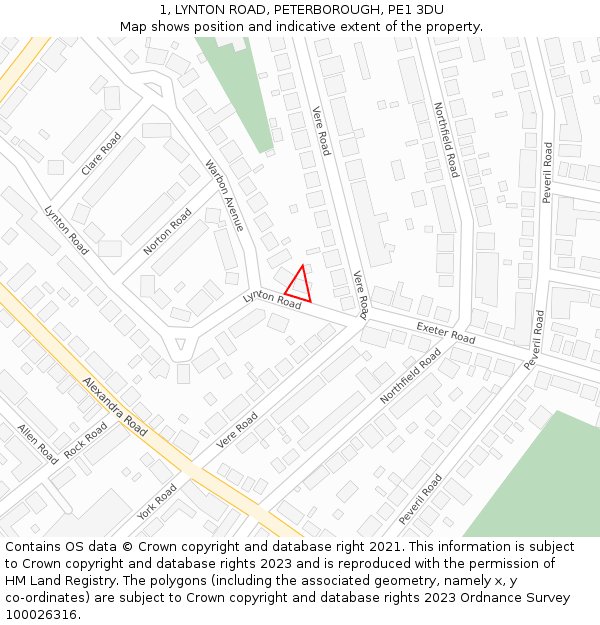 1, LYNTON ROAD, PETERBOROUGH, PE1 3DU: Location map and indicative extent of plot