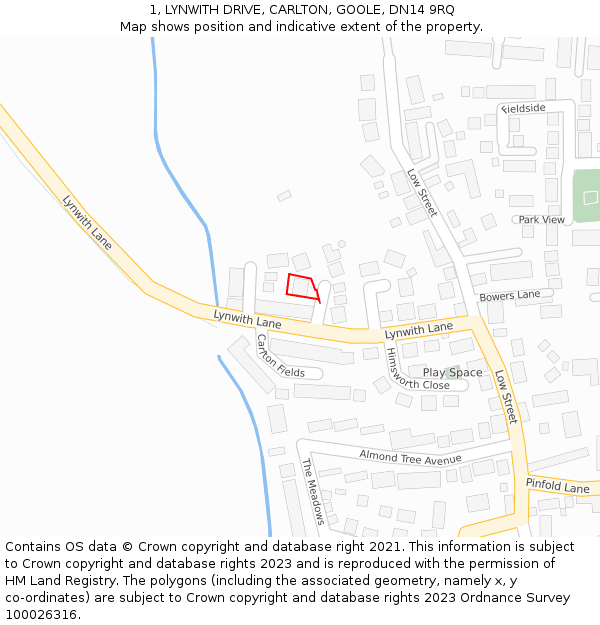 1, LYNWITH DRIVE, CARLTON, GOOLE, DN14 9RQ: Location map and indicative extent of plot