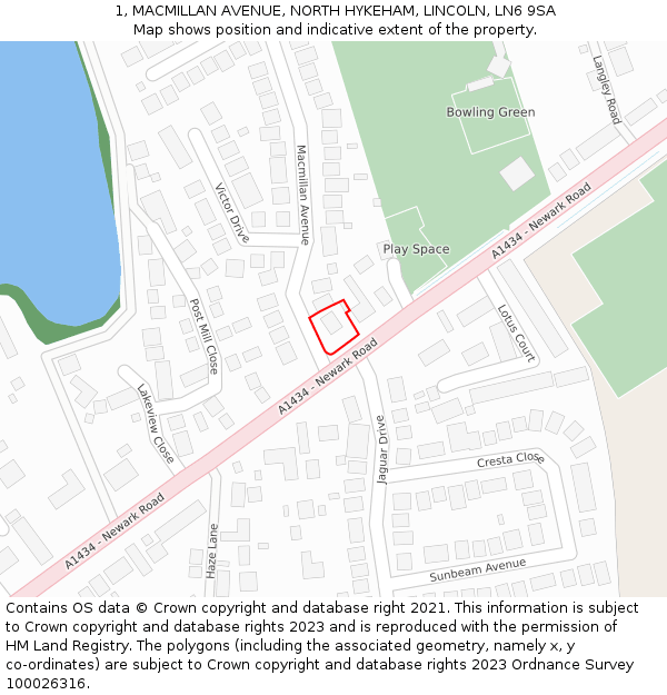 1, MACMILLAN AVENUE, NORTH HYKEHAM, LINCOLN, LN6 9SA: Location map and indicative extent of plot